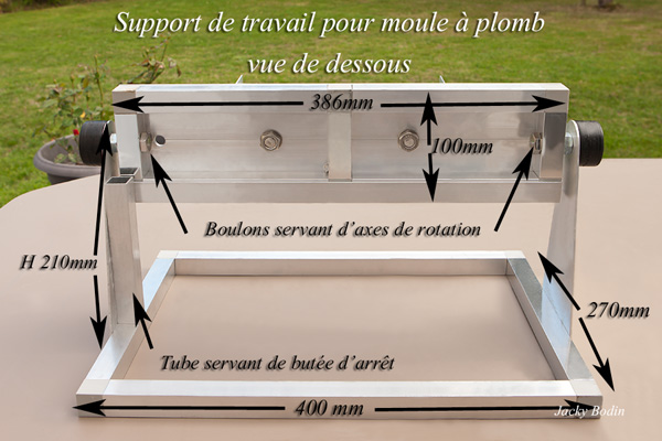 Dimensions du support de travail pour moule à plomb grappin